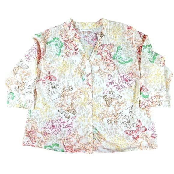 Womens Blouse Pastel Lightweight 3/4 Sleeves Floral Butterfly size 14  JH1483 - Picture 1 of 3